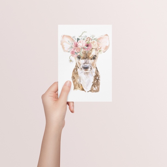 Watercolor Floral Deer Wall Art Illustration Print Poster Card Unframed - Picture 5 of 8